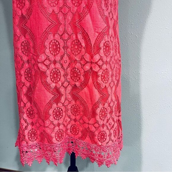 Lace salmon pink color sleeveless mini dress - Picture 4 of 12
